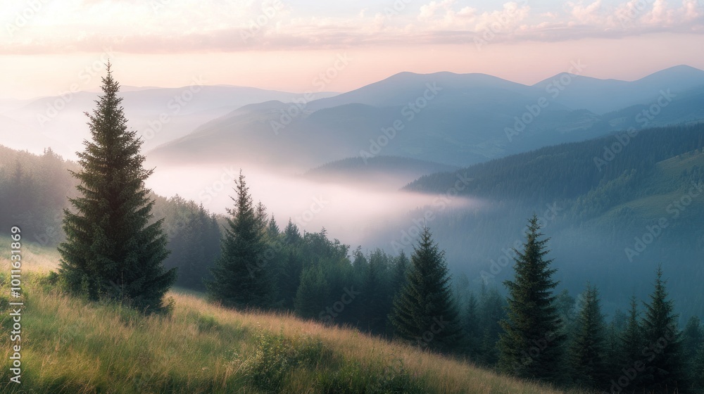 Obraz premium Misty Mountain Sunrise