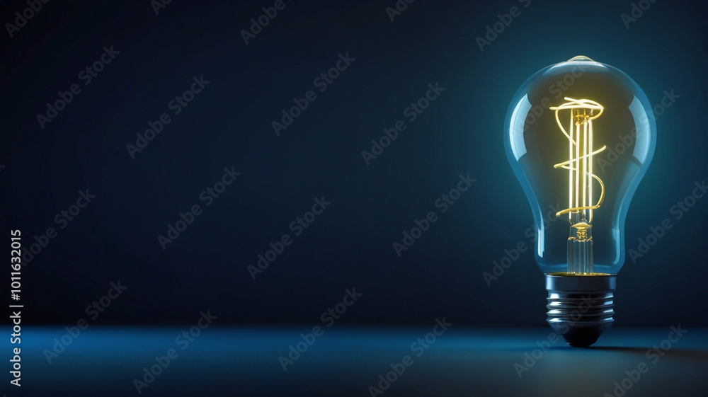 I love this idea and innovation - a fluorescent bulb on a horizontal blue background with copy space for individual text I love this idea and innovation - a fluorescent bulb on a horizontal blue background with copy space for individual text