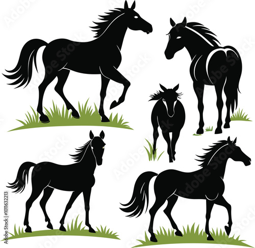 Elegant Horse Silhouette in Motion: Minimalist Black Design. Hand drown horse vector illustration design.