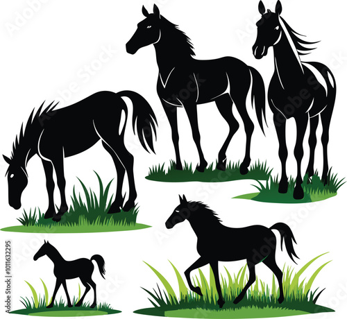 Elegant Horse Silhouette in Motion: Minimalist Black Design. Hand drown horse vector illustration design.