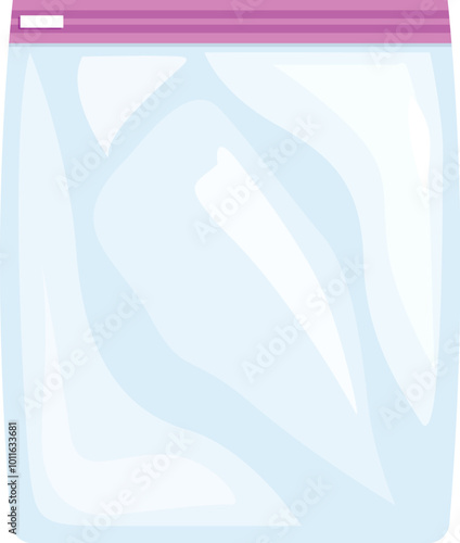 This illustration shows an empty transparent plastic bag with a pink zipper, useful for various storage and packaging concepts