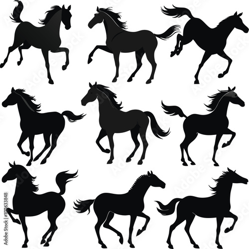 Elegant Horse Silhouette in Motion: Minimalist Black Design. Hand drown horse vector illustration design.