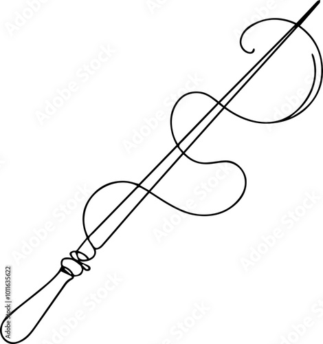 Vintage sewing needle with thread illustration in black and white