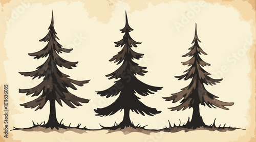 Schwarz-weiße Illustration von Tannenbäumen