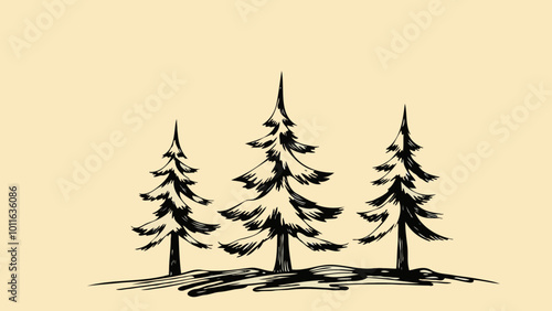 Schwarz-weiße Illustration von Tannenbäumen