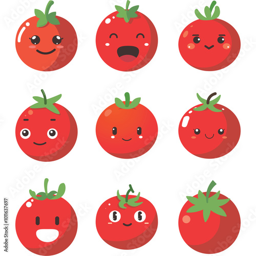 Vector illustration of a red tomato isolated on white , Tomato vector. Tomato on white background. Tomato vector in cartoon style