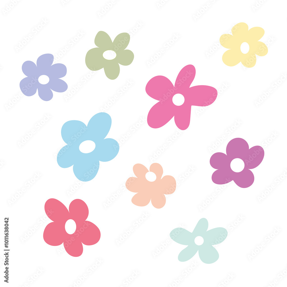 Сartoon flowers, aesthetic, multi-colored on a white background Сartoon flowers, aesthetic, multi-colored on a white background