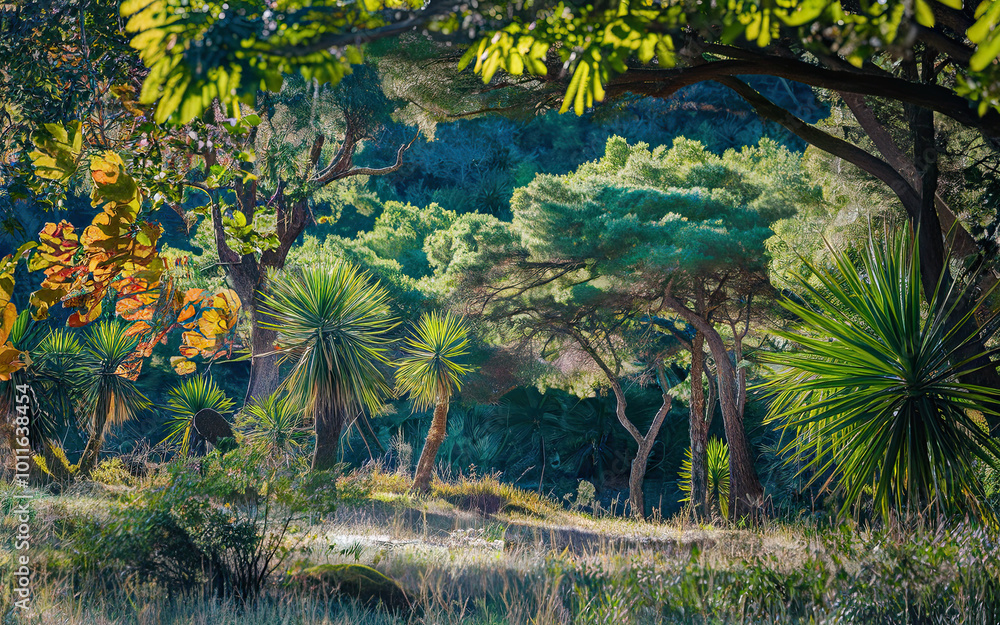 Fototapeta premium Vibrant Forest Scene with Diverse Plants