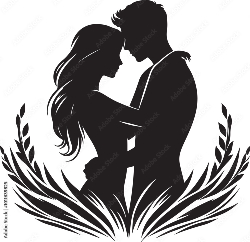 Romantic couple silhouette vector illustration. Romantic couple silhouette vector illustration.