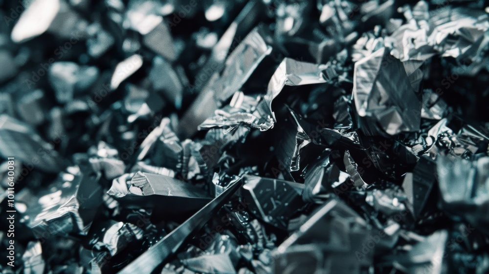 Close-up of shiny, metallic crystals in a myriad of sharp, reflective shapes and shades, creating a visually striking and intricate surface. Close-up of shiny, metallic crystals in a myriad of sharp, reflective shapes and shades, creating a visually striking and intricate surface.