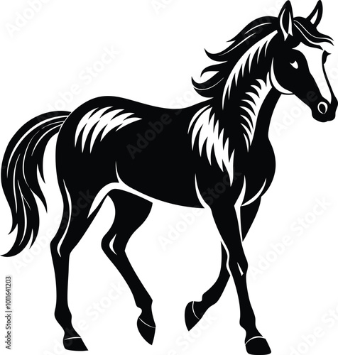 A Cute Horse silhouette flat style vector illustration design. Hand drown horse vector.