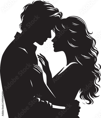 Romantic couple silhouette vector illustration.