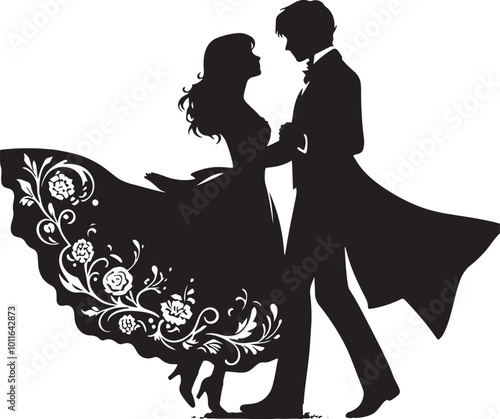 Romantic couple silhouette vector illustration.