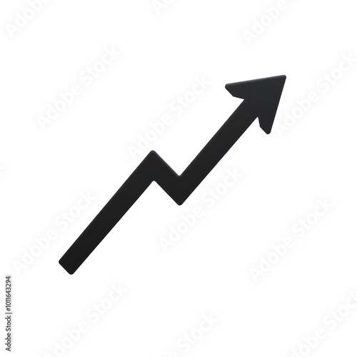 Solid black arrow with sharp upward trend, isolated on transparent background, Generative AI