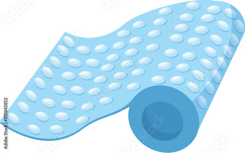 Blue bubble wrap unwinding from a roll, showcasing its protective and cushioning properties