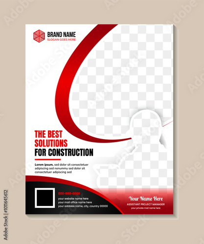 Wallpaper Mural abstract flyer design template for the best solutions for construction. Vertical layout with space for photo collage. combination red and black elements isolated on white background. Torontodigital.ca