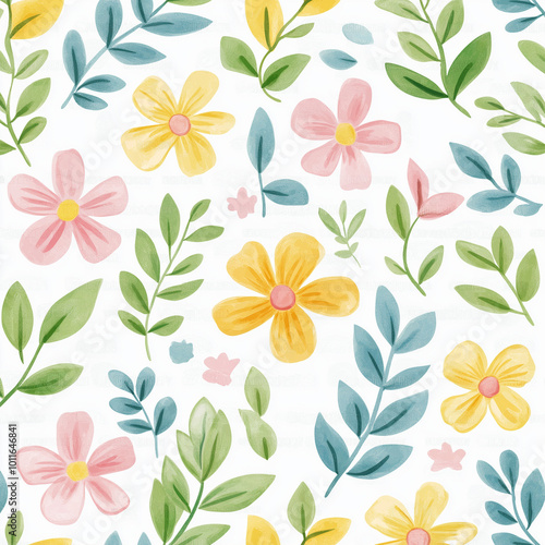 Seamless pattern with bright spring flowers, Ai