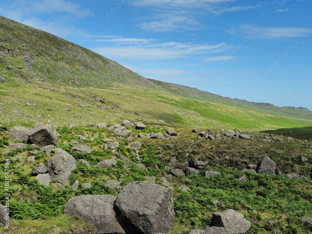 Scenic Summer Landscape Of Rocky Hills And Greenery In The Irish Mountains Scenic Summer Landscape Of Rocky Hills And Greenery In The Irish Mountains