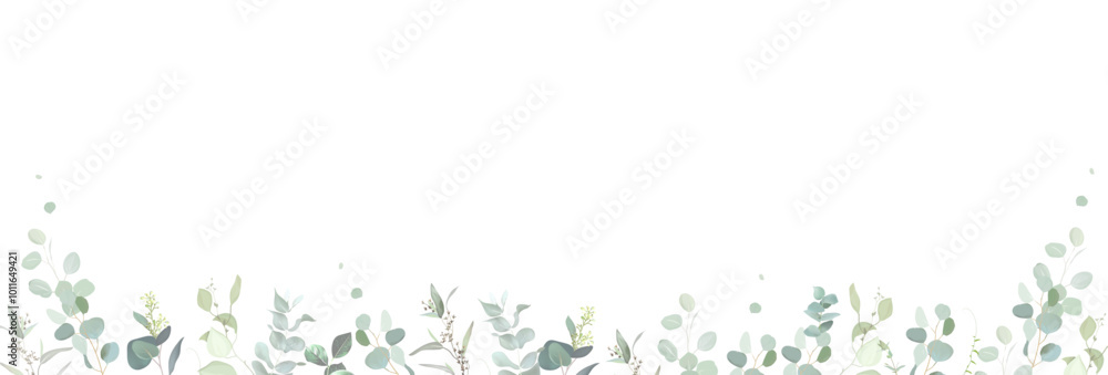 Herbal eucalyptus selection vector frame. Hand painted branches, leaves on white background. Greenery wedding simple minimalist invitation. Watercolor style card. Elements are isolated and editable Herbal eucalyptus selection vector frame. Hand painted branches, leaves on white background. Greenery wedding simple minimalist invitation. Watercolor style card. Elements are isolated and editable