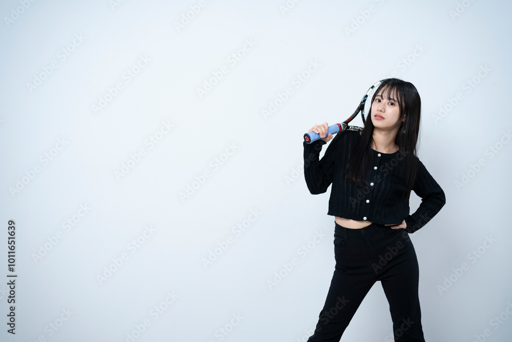 テニスをする女性 テニスをする女性