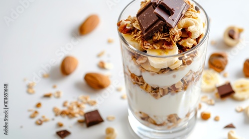Wallpaper Mural A delightful parfait layered with yogurt, granola, and chocolate chunks, garnished with nuts and banana slices. Torontodigital.ca