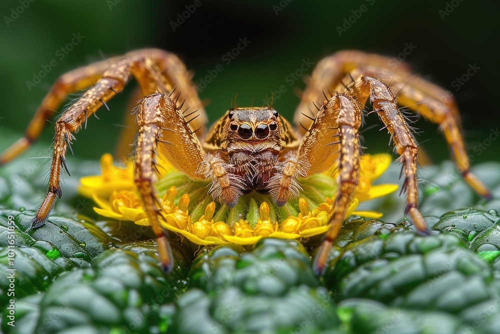 Fototapeta premium A Close-Up of a Spider on a Yellow Flower