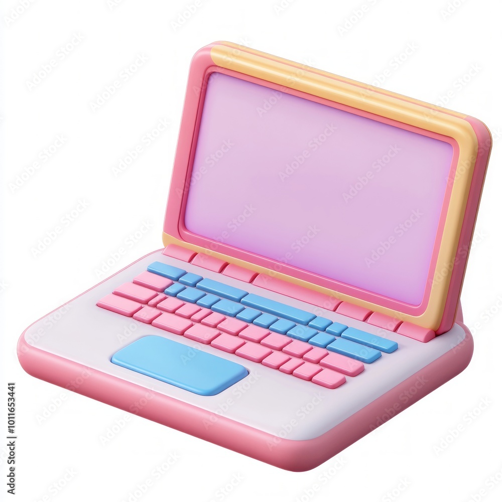 Colorful Cartoon Laptop Icon on White Background Colorful Cartoon Laptop Icon on White Background