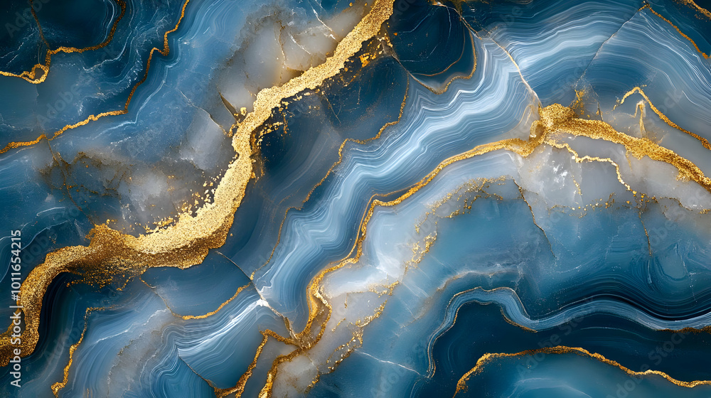 Blue and Gold Abstract Background with Swirling Patterns Blue and Gold Abstract Background with Swirling Patterns