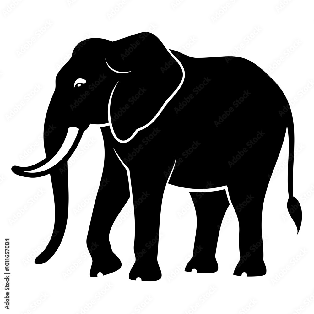 Fototapeta premium Elephant black silhouette vector illustration on a white background