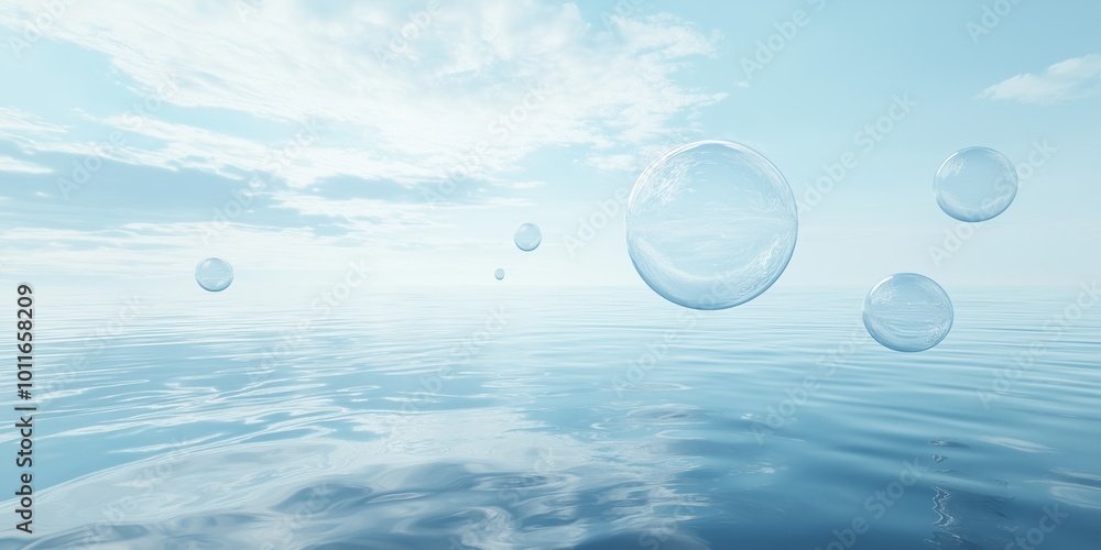 A large body of water with a few small bubbles floating on the surface. The bubbles are scattered throughout the water, with some closer to the foreground and others further away A large body of water with a few small bubbles floating on the surface. The bubbles are scattered throughout the water, with some closer to the foreground and others further away