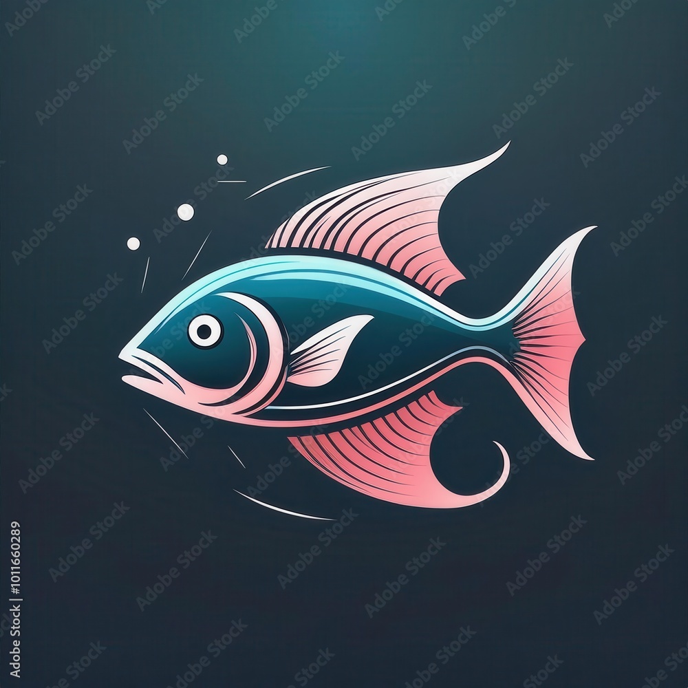 Stylized Blue Fish Emblem with Circular Nautical Design on Dark Background. Modern Vector Illustration for Fishing, Marine Themed Branding, or Aquatic Sports Logos Stylized Blue Fish Emblem with Circular Nautical Design on Dark Background. Modern Vector Illustration for Fishing, Marine Themed Branding, or Aquatic Sports Logos