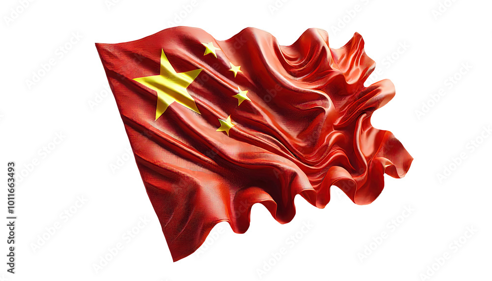 Waving Chinese Flag Isolated on Transparent Background Waving Chinese Flag Isolated on Transparent Background
