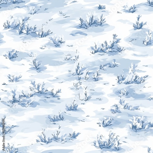 Serene Winter Landscape with Snow-Covered Plants