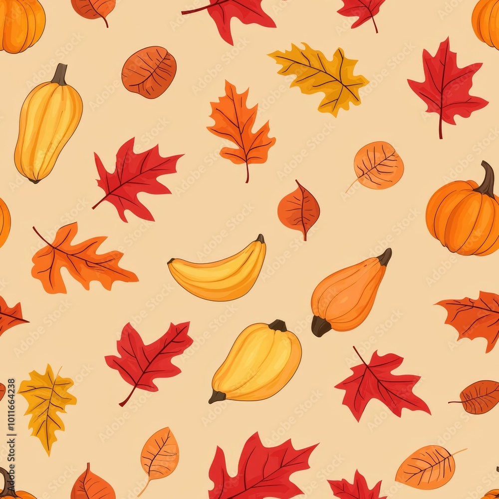 Obraz premium happy thanksgiving greeting background with pumpkins, butternut squash, maple leaves or leaf Vector illustration for Thanksgiving autumn, harvest festival