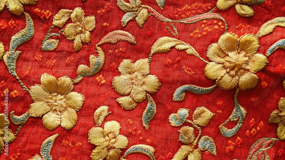 A detailed fabric pattern from South Asia, no people present, and copy space available for text. A detailed fabric pattern from South Asia, no people present, and copy space available for text.
