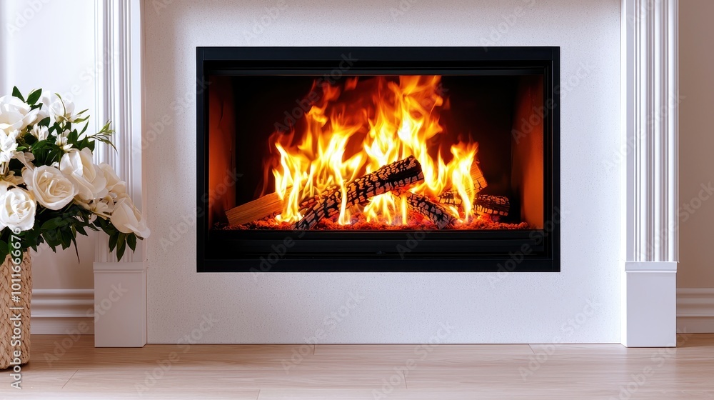 Cozy Scene with a Burning Fireplace Cozy Scene with a Burning Fireplace