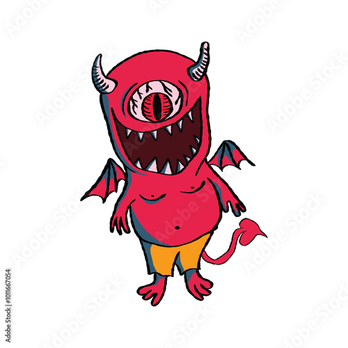 hand draw Cute Devil Boy.  the cute character of a little devil. vector 