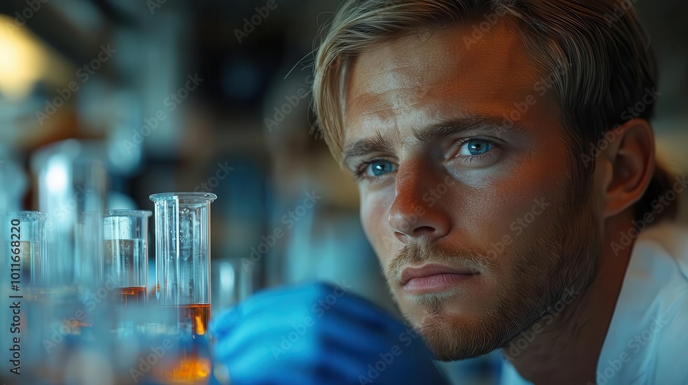 scientist in a modern lab with blue gloves peers intently at a petri dish filled with vibrant bacteria cultures surrounded by hightech equipment a look of focus and curiosity on their face scientist in a modern lab with blue gloves peers intently at a petri dish filled with vibrant bacteria cultures surrounded by hightech equipment a look of focus and curiosity on their face