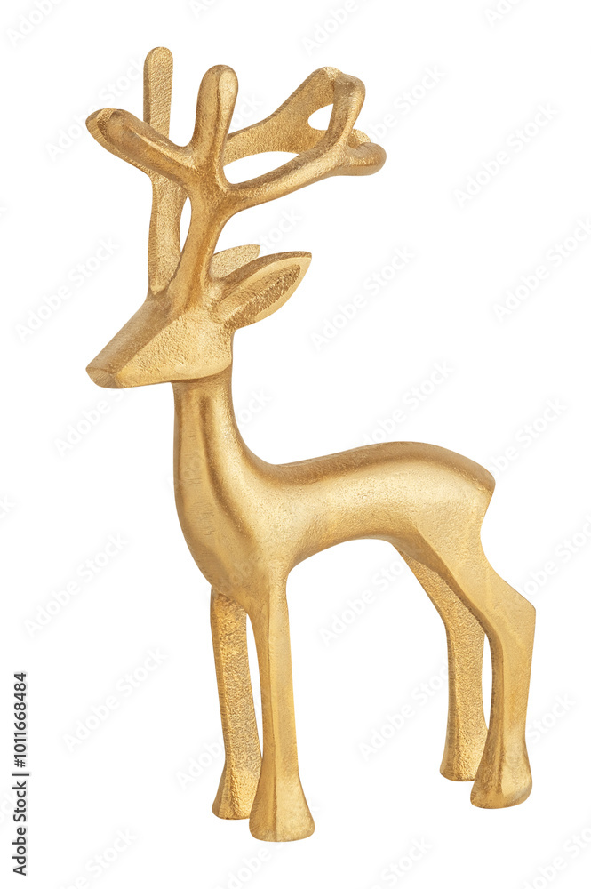 Gold deer statue, Christmas decoration isolated on white or transparent background. Christmas ornament and winter holiday home decor. Gold deer statue, Christmas decoration isolated on white or transparent background. Christmas ornament and winter holiday home decor.