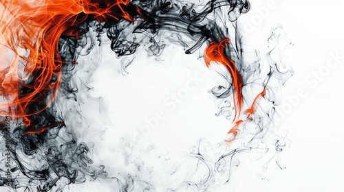 A fire ring with smoke, dramatic style, high contrast, isolated on white background