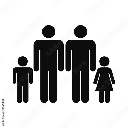 Vector high quality illustration of a family with two dads black symbol isolated - Modern gay family graphic representation