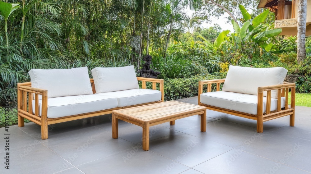 Fototapeta premium Modern Outdoor Seating with Natural Wood Frame