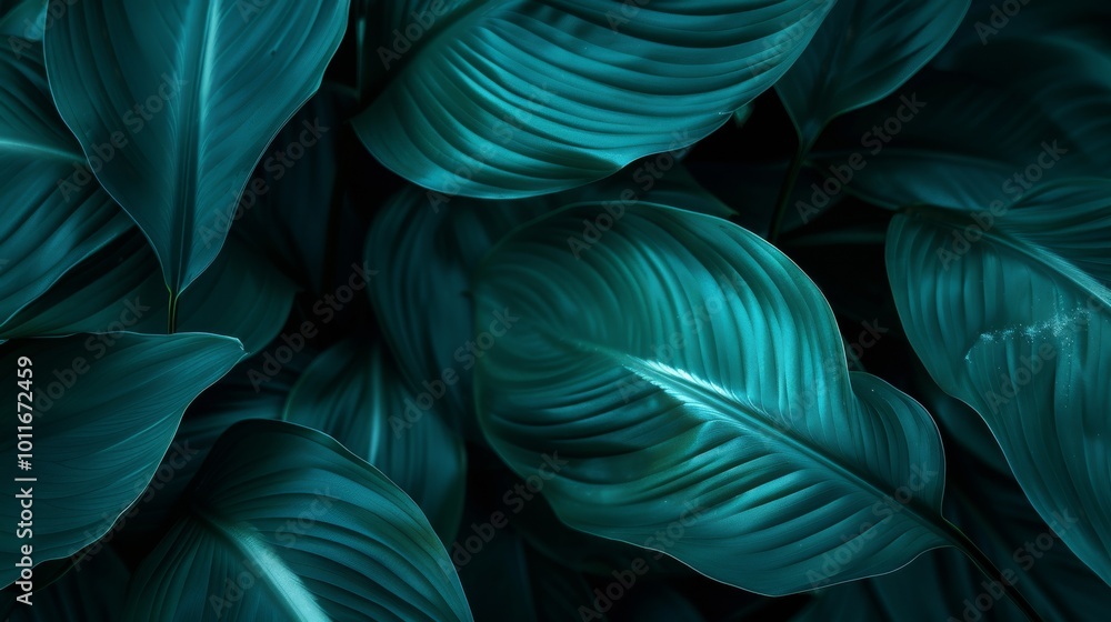 Deep green leaves form an elegant pattern, highlighting their texture and depth, creating a calming and enchanted atmosphere. Deep green leaves form an elegant pattern, highlighting their texture and depth, creating a calming and enchanted atmosphere.