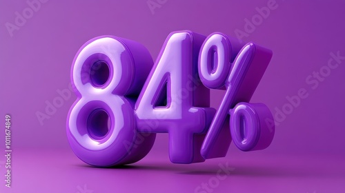 3D purple text displaying "84%" on a solid background.