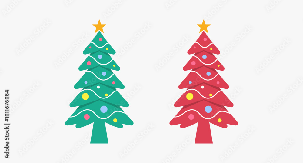 Fototapeta premium Christmas holiday tree with decorations star flat vector color icon