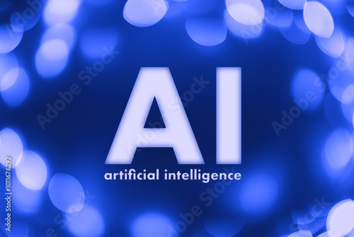 Ai artificial intelligence on blue bokeh background