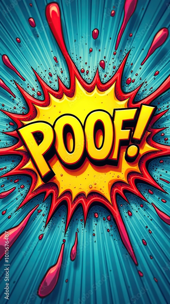 Fototapeta premium Vibrant comic book style explosion with 'Poof!' text effect