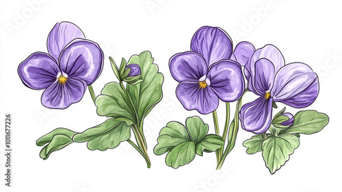 Elegant violet flowers with lush green leaves blooming in a serene garden setting during spring