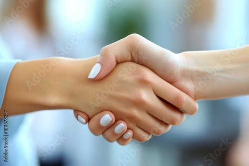 Close up of business handshake in the office. Selective focus on hands, Generative AI