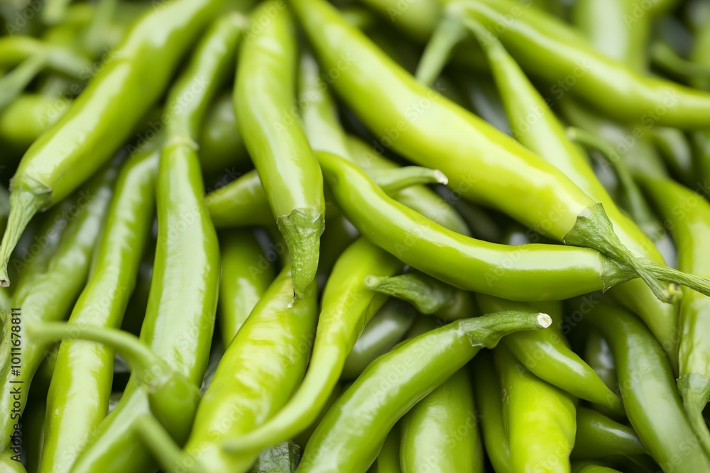 A bunch of green peppers are piled up. They are arranged in a way that they are all facing the same direction A bunch of green peppers are piled up. They are arranged in a way that they are all facing the same direction